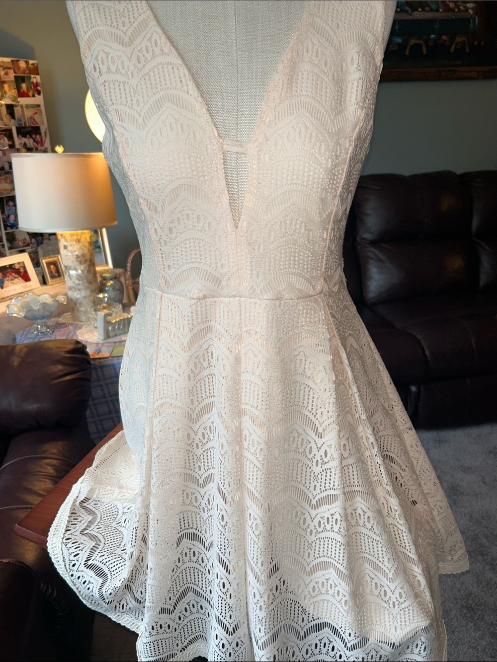 She & Sky- S-Large Lace V-Neck A-Line Dress in Ivory from a Boutique, so comfy!